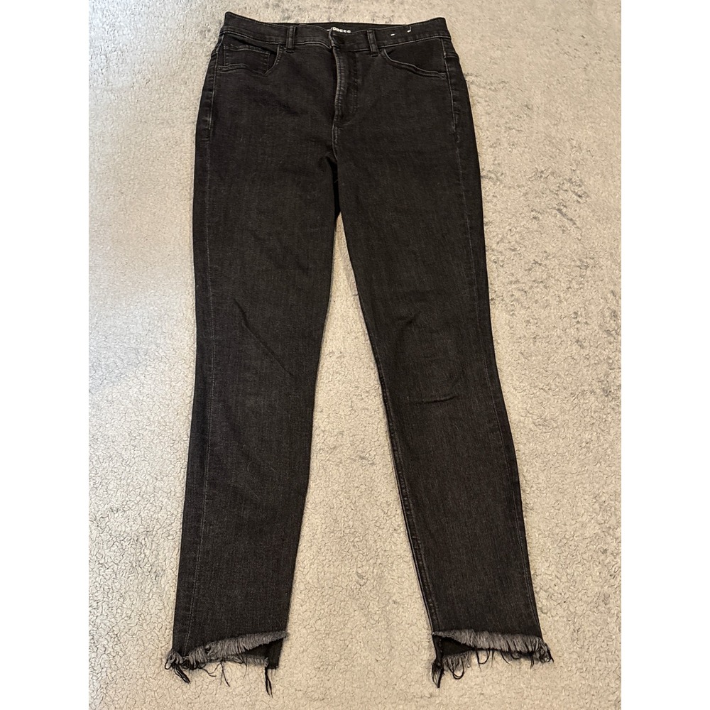 Express Ankle Legging Super High Rise Black Frayed Hem Jeans 6R Stretch+
